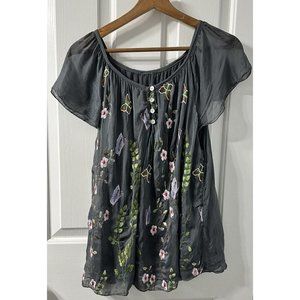 Pura Seta Women's Gray Embroidered Short Sleeve Seta Silk Made In Italy No Tags